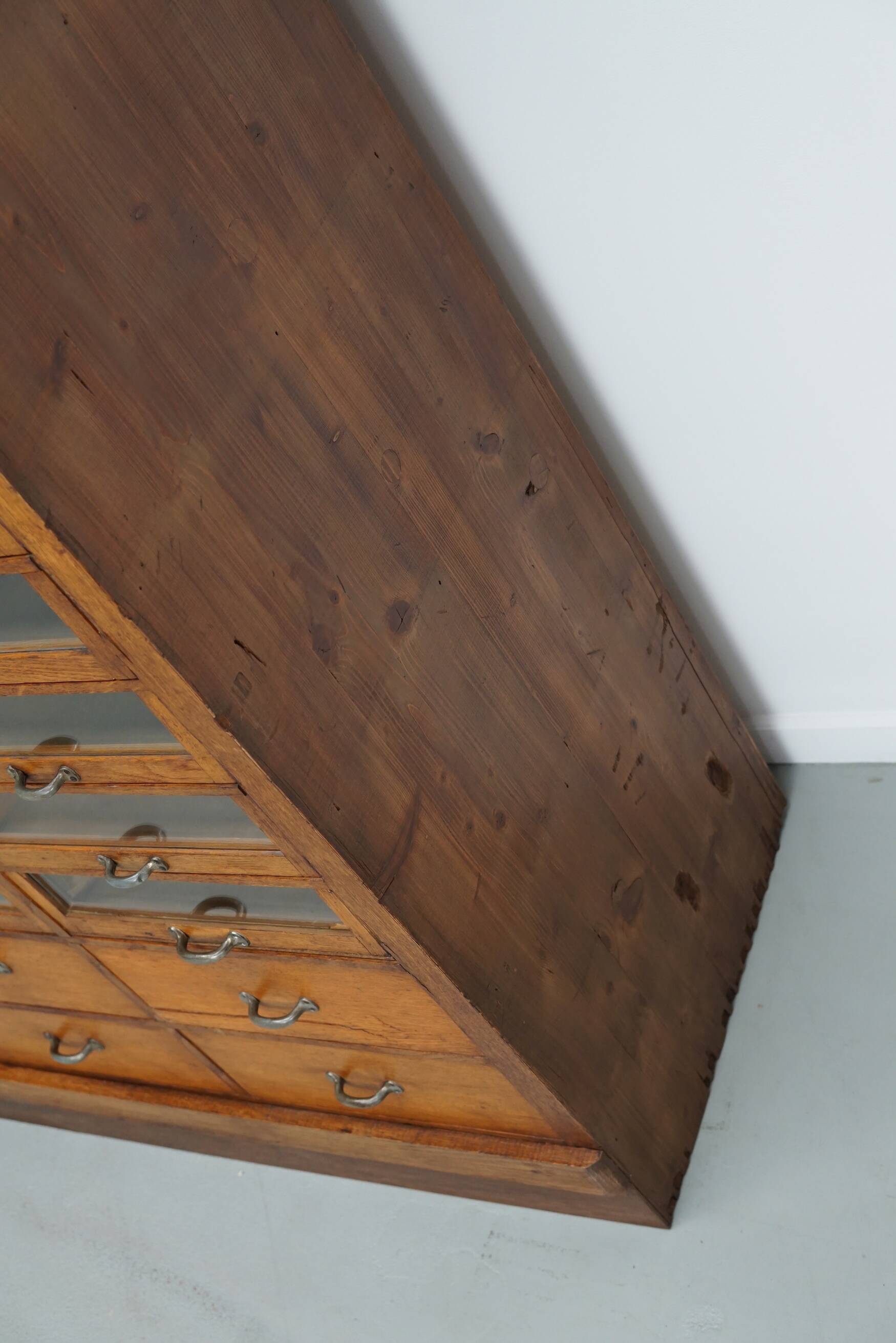 Large vintage German oak haberdashery shop cabinet, 1940s