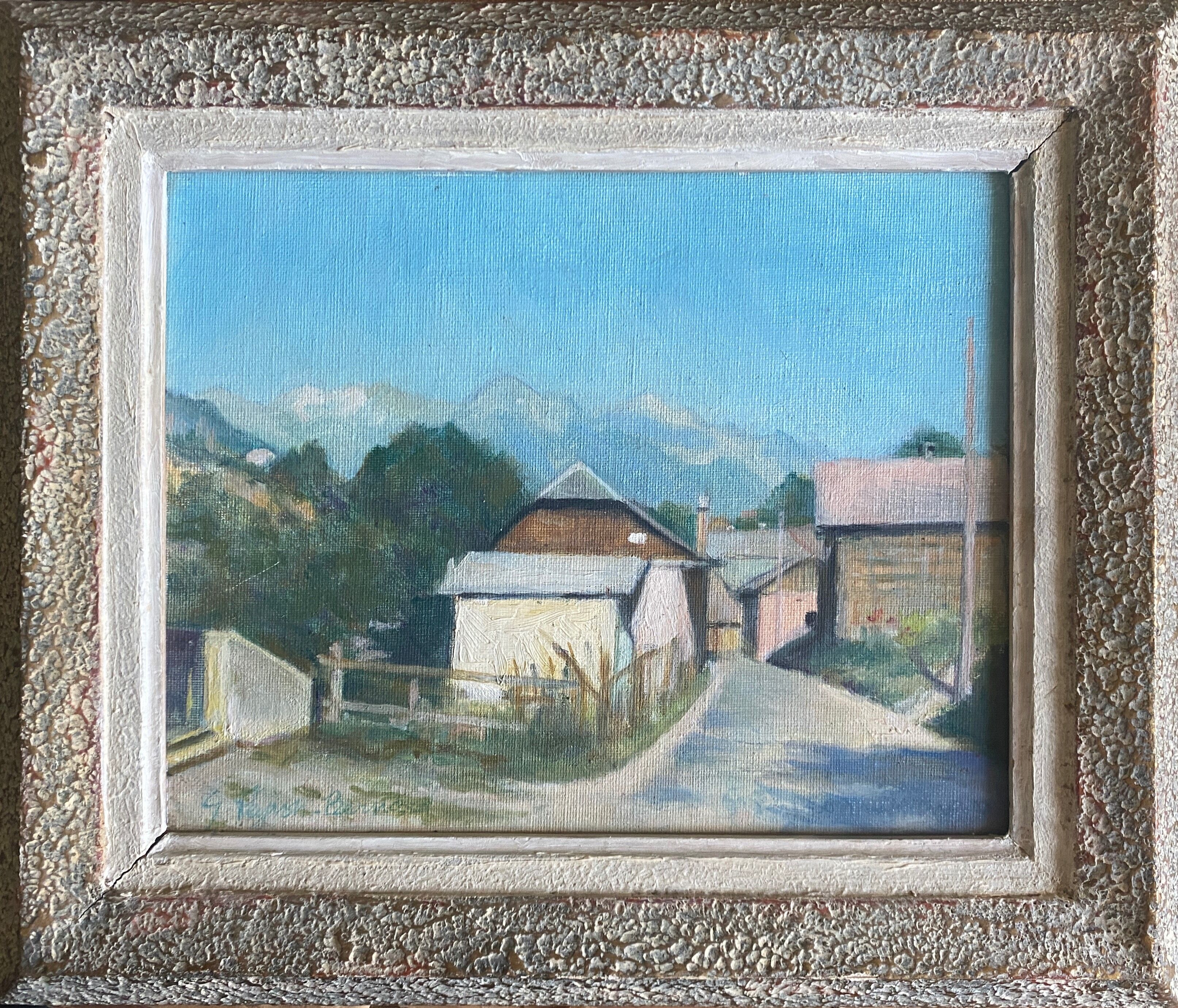 Tableau "Entrée du village, Montagne" signé cadre