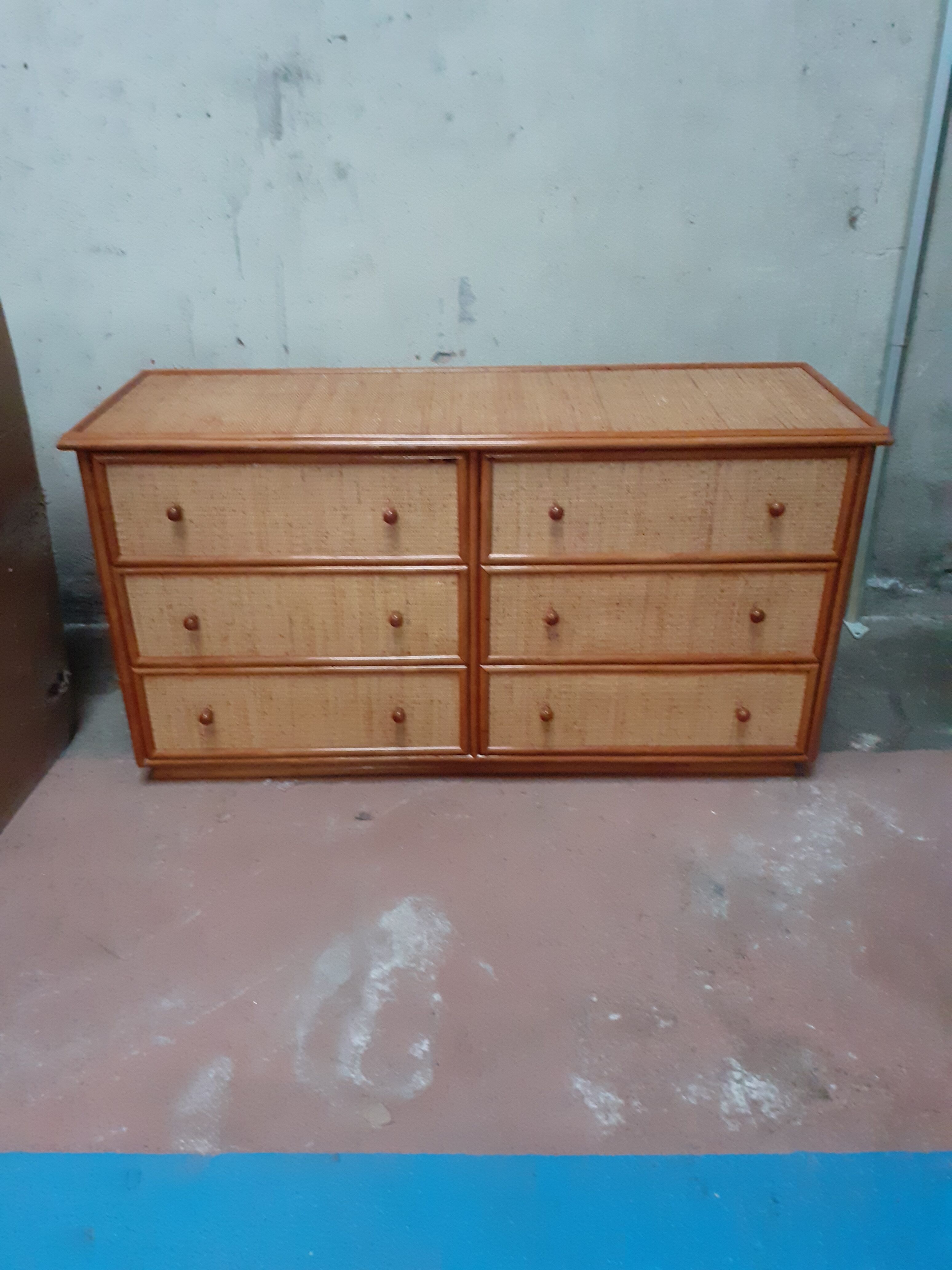 Wicker chest of drawers and vintage rattan