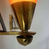 Pair of vintage wall lights, amber glass and patinated brass, France 1960