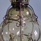 Venetian pendant light in blown glass and wrought metal, mid-20th century