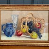 Watercolor on paper by Christiane Laurent still life 20th century golden frame