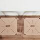 Set de 2 tabourets vintages acier laqué rose pâle