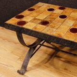 French Design signed coffee table with top in ceramic and glass
