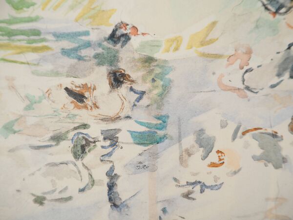 Berthe Morisot : Petite fille nourrissant des canards, lithographie signée