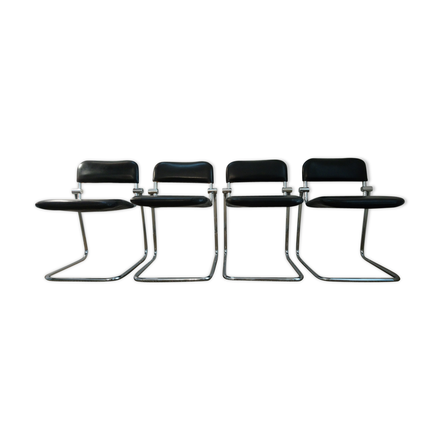Set of 4 chairs black vintage chrome and leatherette