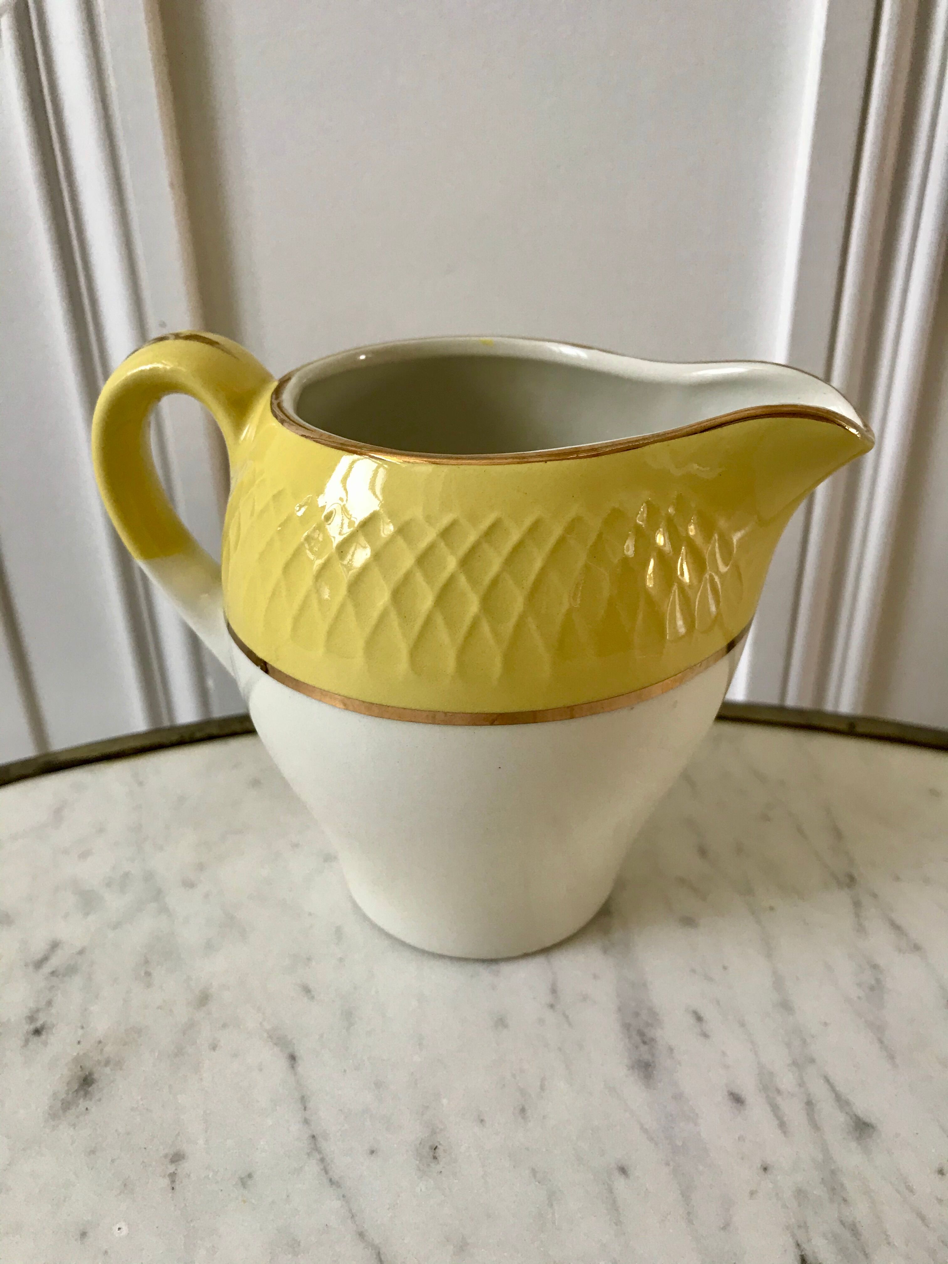 coffee set 6 cups, milk jug and sugar bowl Moulin des Loups textured yellow 50s