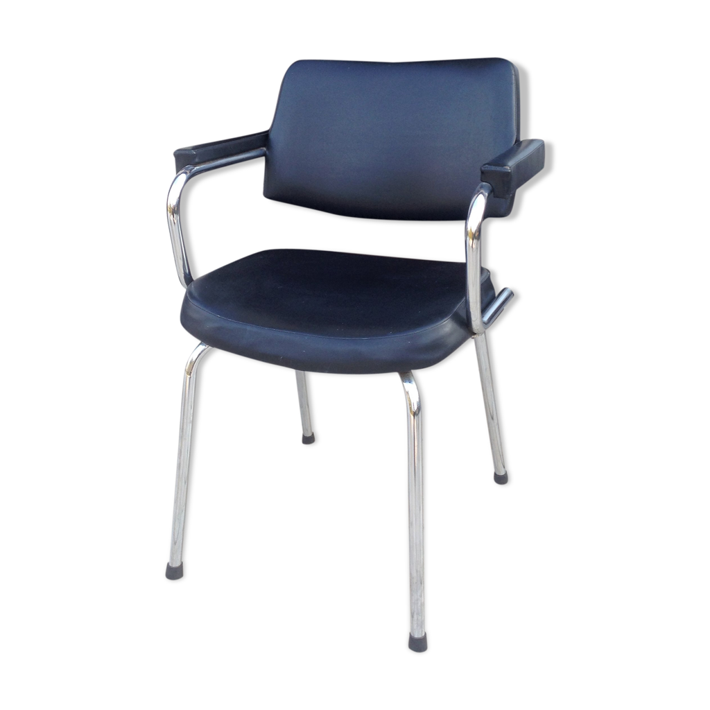 Fauteuil De Bureau Vintage Années 60 - Style Strafor/Marchal - Noir, Dimensions 50x65x85 Cm