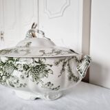 Antique Doulton Brurslem English Porcelain Tureen with Rose and Waratah Pattern from 1920