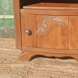 Antique bedside table in solid oak with a marble top.