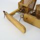 Pair of rattan and cane lantern wall lights. 1950s-1960s