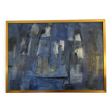Abstract oil painting in blue tones