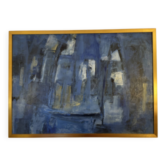 Abstract oil painting in blue tones