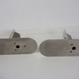 Pair of stainless steel and glass wall lamps