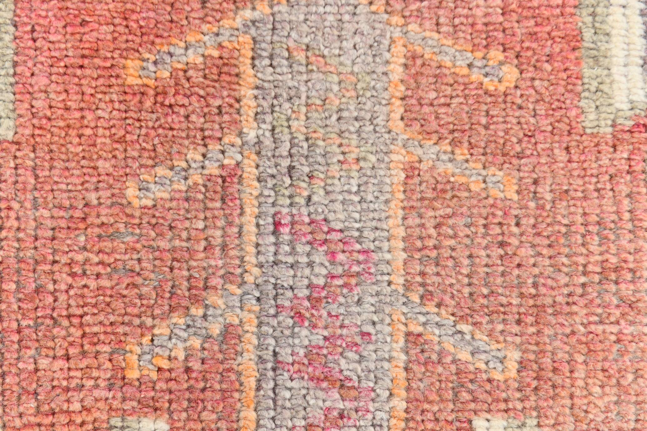 4x10 Runner Salmon Pink Vintage Runner, Turkish Wool Runner, 103x307Cm