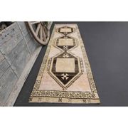 1970s Vintage Turkish Hand-Knotted Wool Cotton Beige Runner Rug  103x374