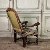 Carved walnut and tapestry armchair, late 17th century