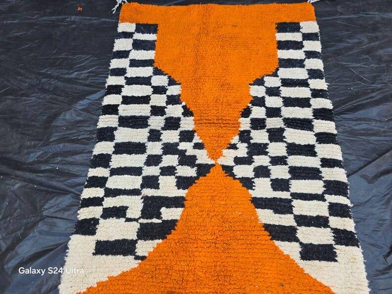 Handmade orange pure wool rug, size 160 x 240 cm