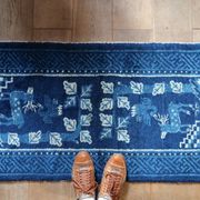 1900s Chinese PaoTao wool rug with deer, blue & ivory, 67 × 131 cm - 1C1306