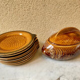 Fish service 8 plates and ceramic soup slurry Sarreguemines vintage 60