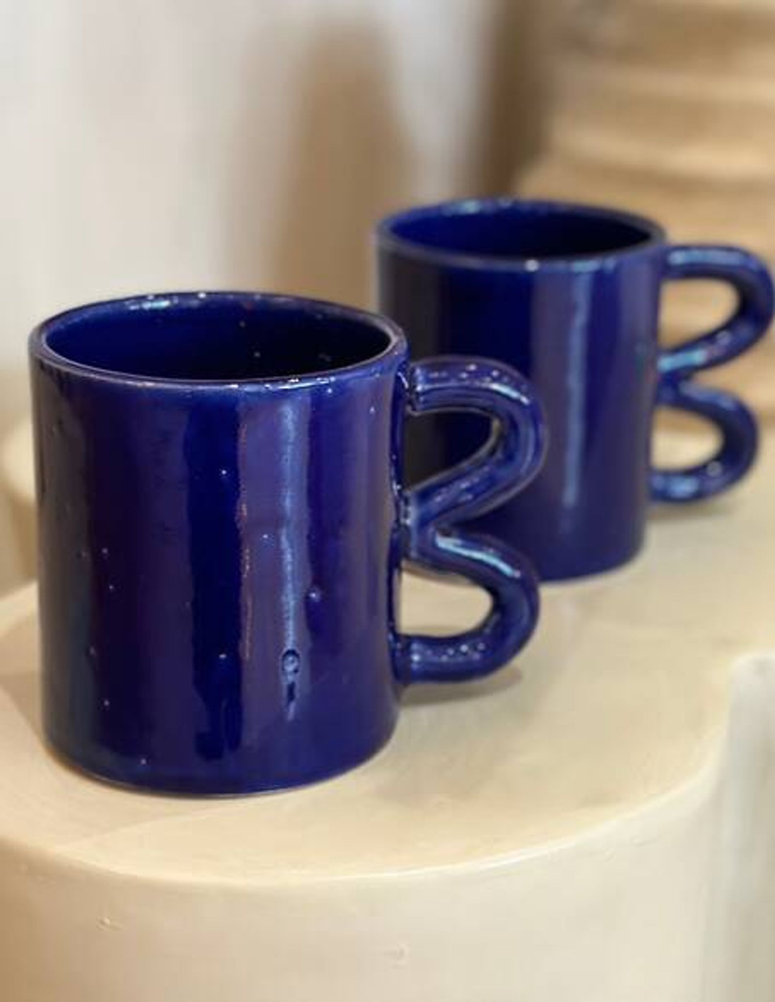Mug cup ceramic handle graphic wave colorful design Majorelle Blue Klein