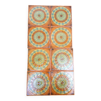 8 vintage ceramic tiles, Spain, 70s