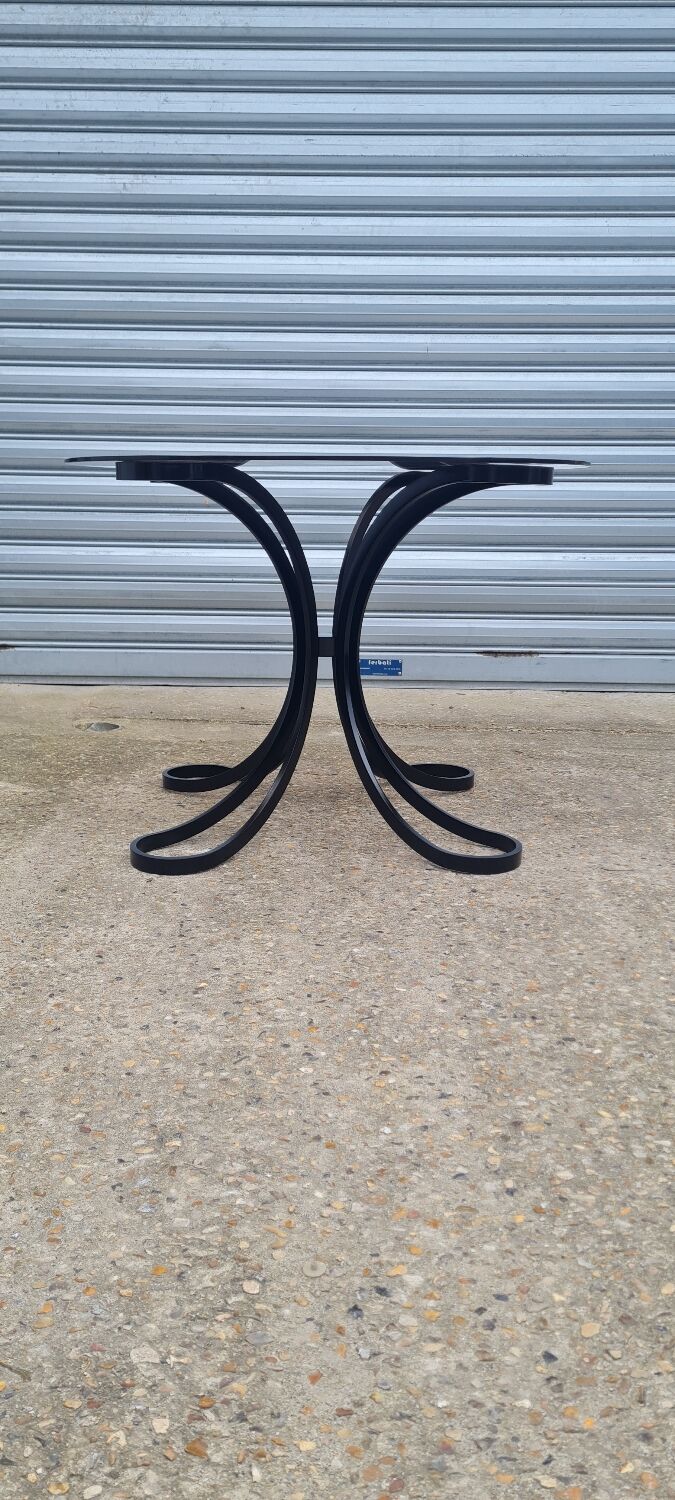 Space Age table in steel with smoked glass top, 1970