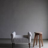 White faux shearling ottoman | 1960s