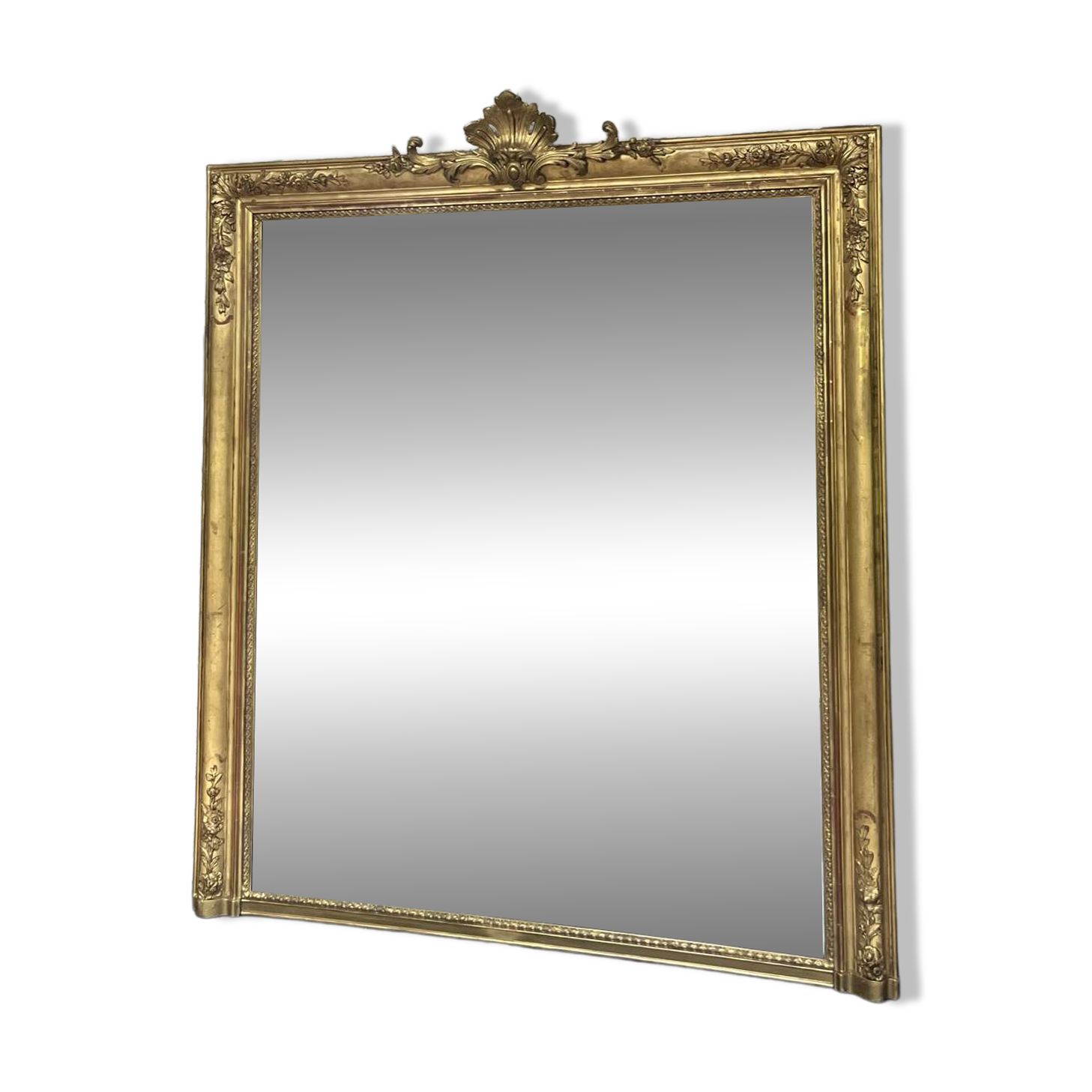 Fireplace mirror with pediment and pearl 178.5/151cm gold leaf, mercury