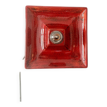 Lampe murale vintage carrée en céramique rouge Fat Lava par Hustadt Leuchten, Allemagne