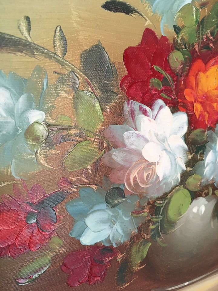 Painting still life bouquet of flowers in a vase.