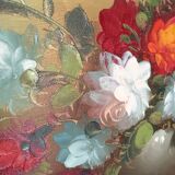 Painting still life bouquet of flowers in a vase.