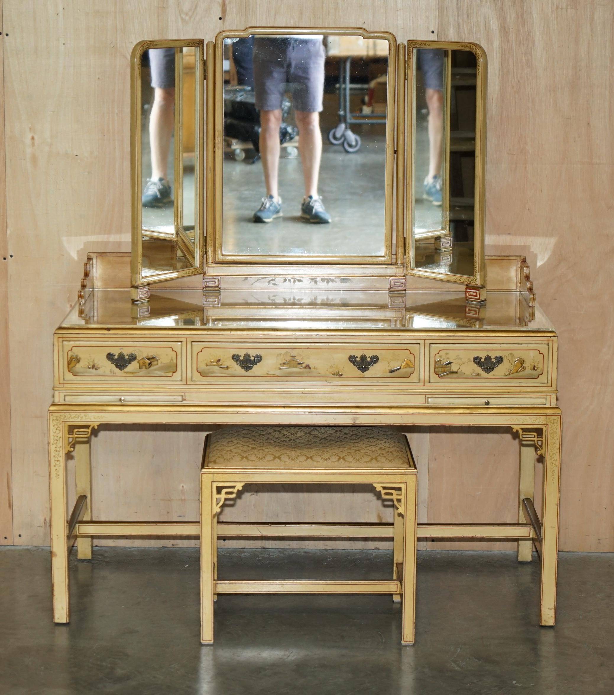 Chinoiserie dressing table in walnut with stool
