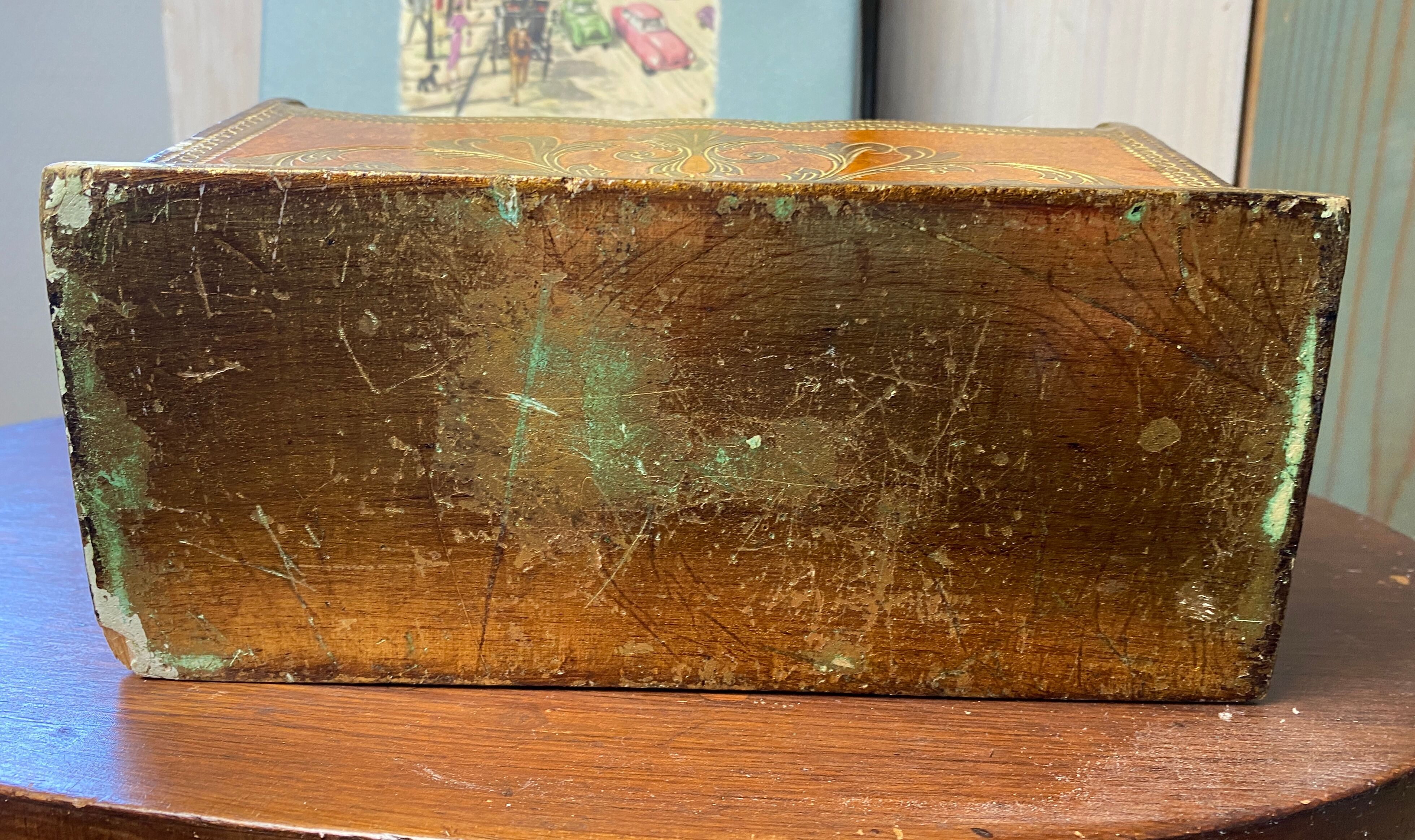 Small mail rack in old Florentine wood