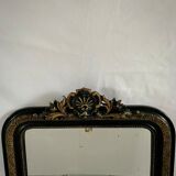 Miroir Napoleon III, noir et or avec fronton 75x112cm