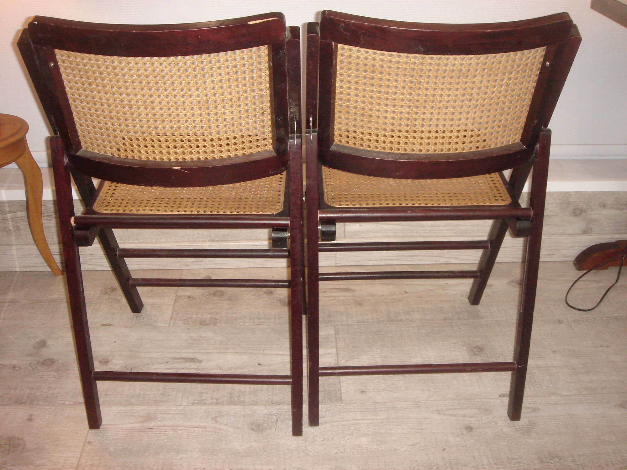 Pair of 1960/70 caning, wicker, rattan, wood folding chairs