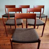 Niels Otto Møller No. 77, 6 chaises, teck et textile