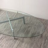Design coffee table in beveled glass and steel foot