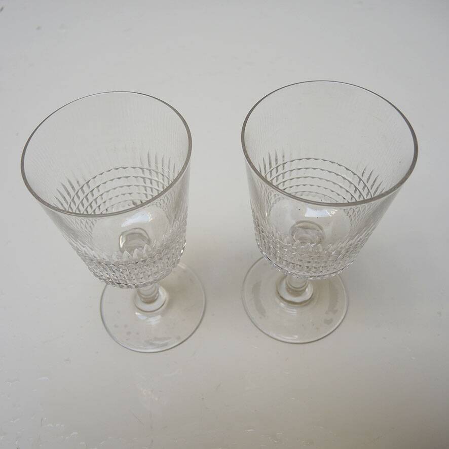 2 antique cut crystal goblets in the Baccarat style.