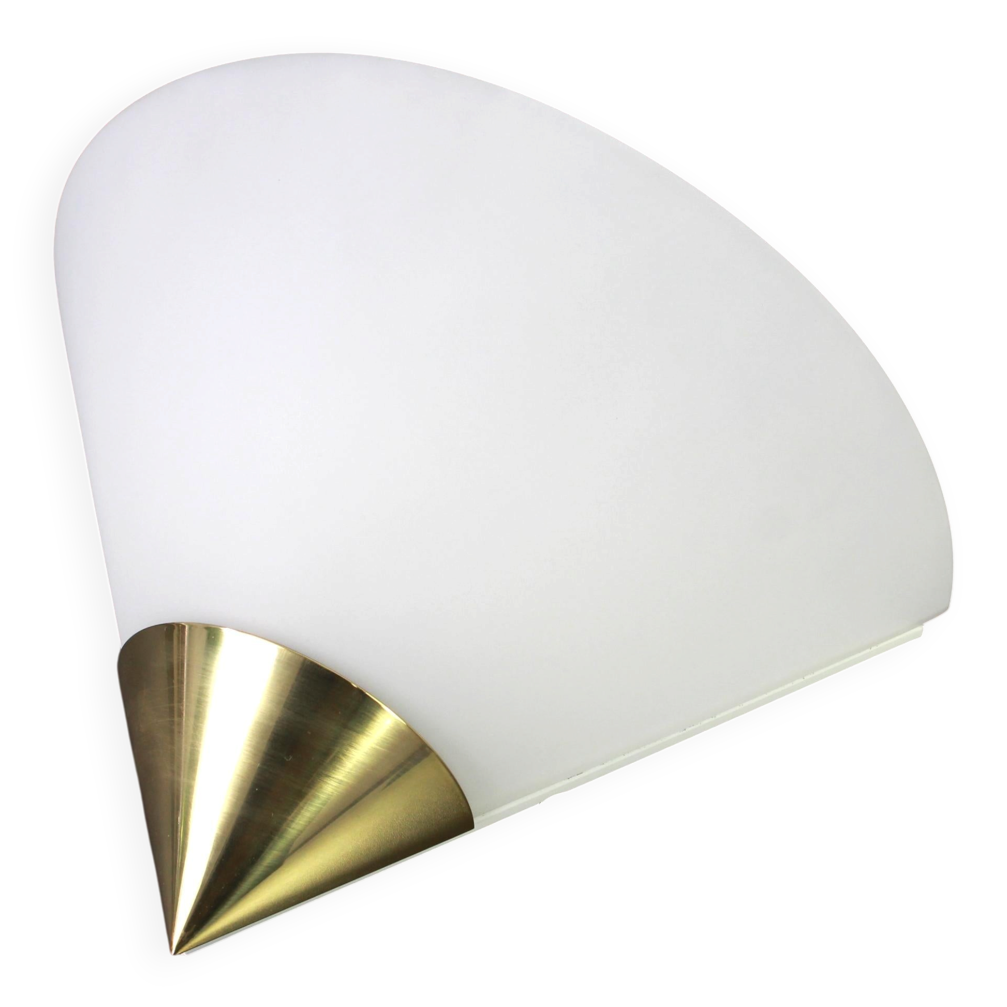 Pair of opaline glass wall lights designed by Limburg, Germany.