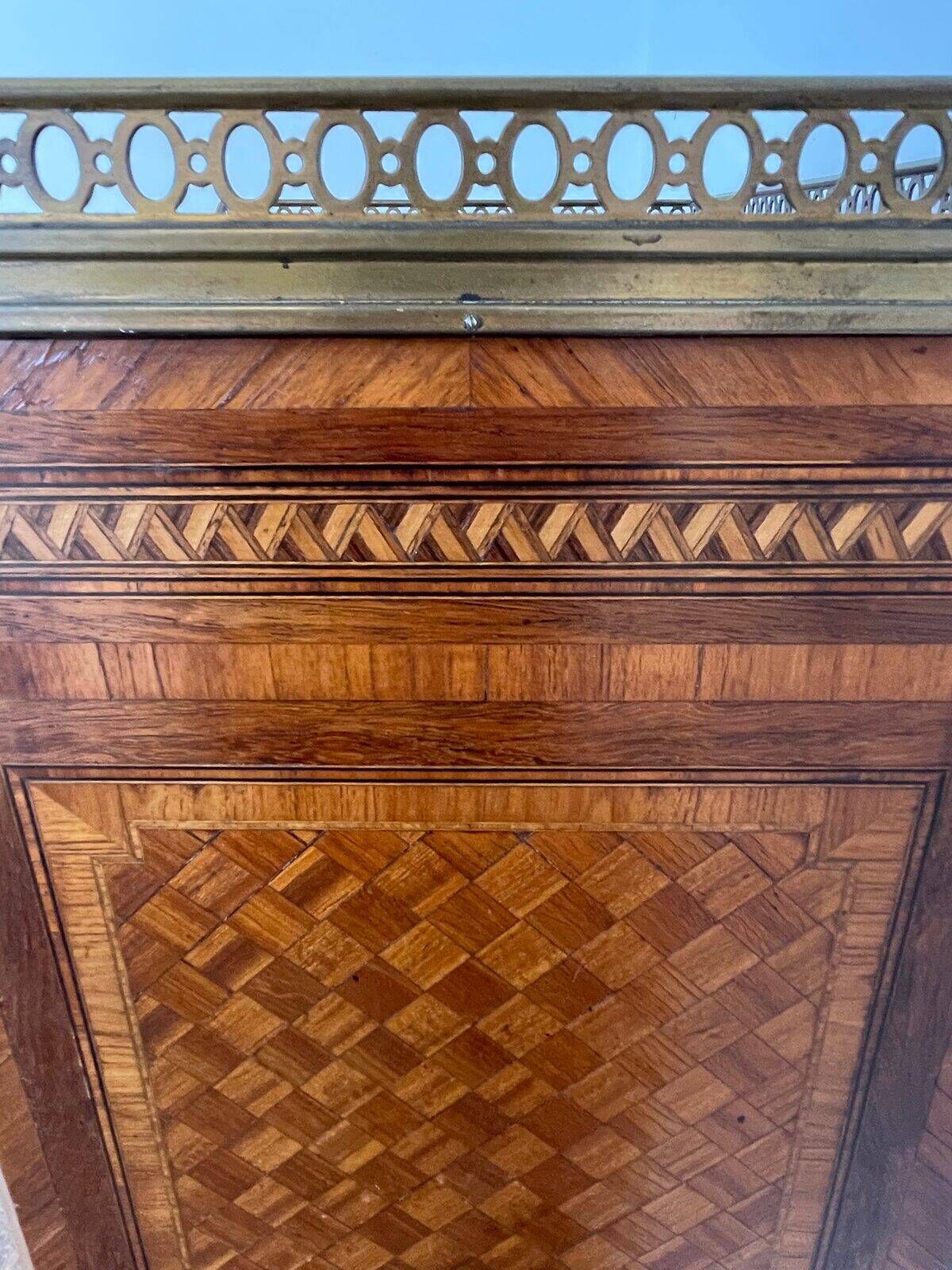 Louis XVI music cabinet, marquetry, brass gallery, marble top