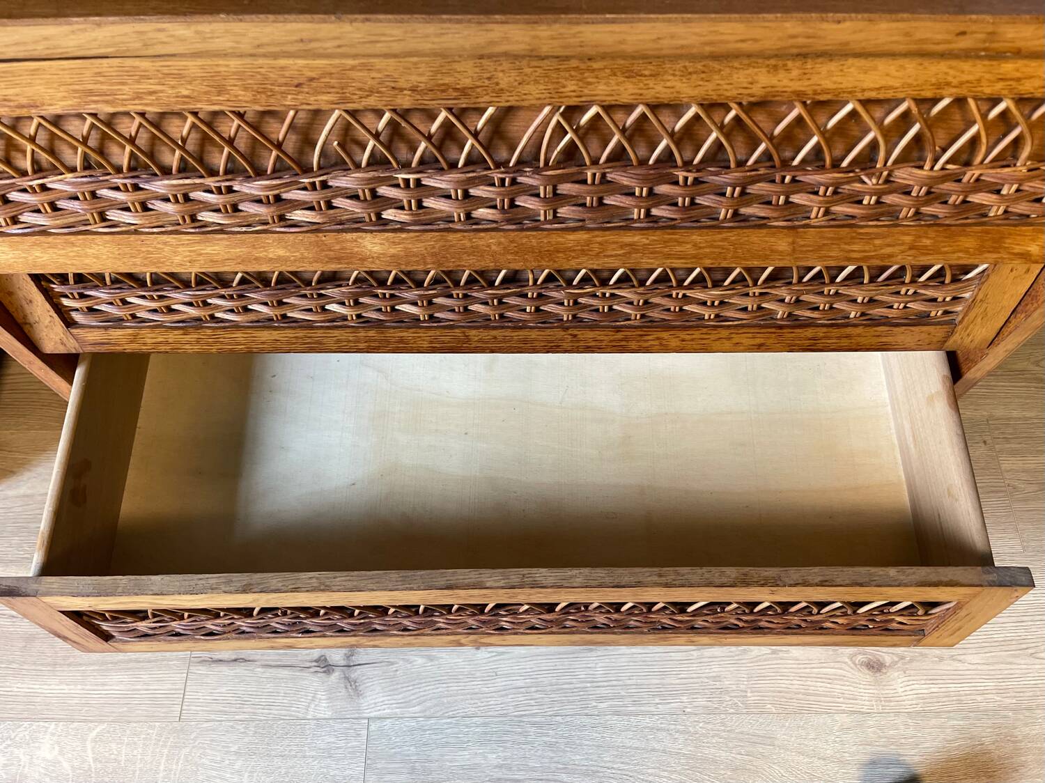 Commode vintage bois et rotin