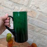 Mismatched colored glass orangeade set with pitcher and 6 glasses