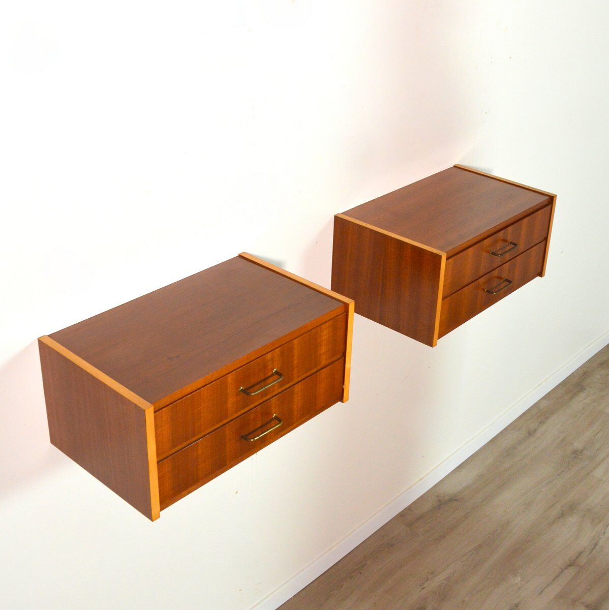 Pair of suspended bedside tables 1950s