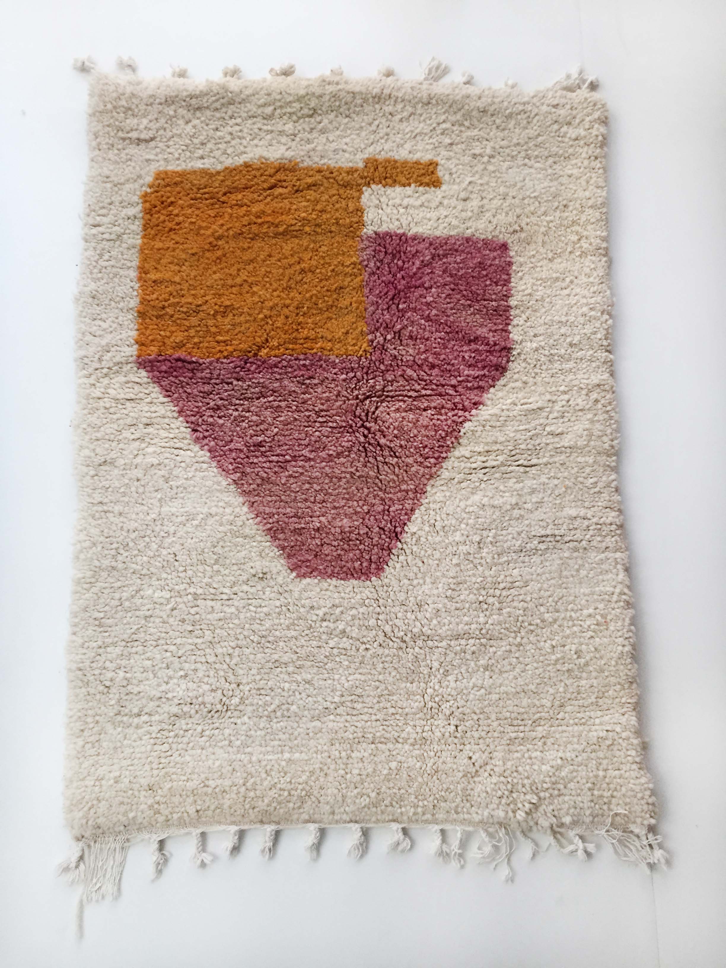 Moroccan Berber carpet Beni Ouarain unbleached with colorful patterns 140x96cm