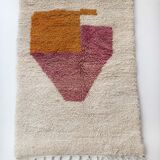 Moroccan Berber carpet Beni Ouarain unbleached with colorful patterns 140x96cm