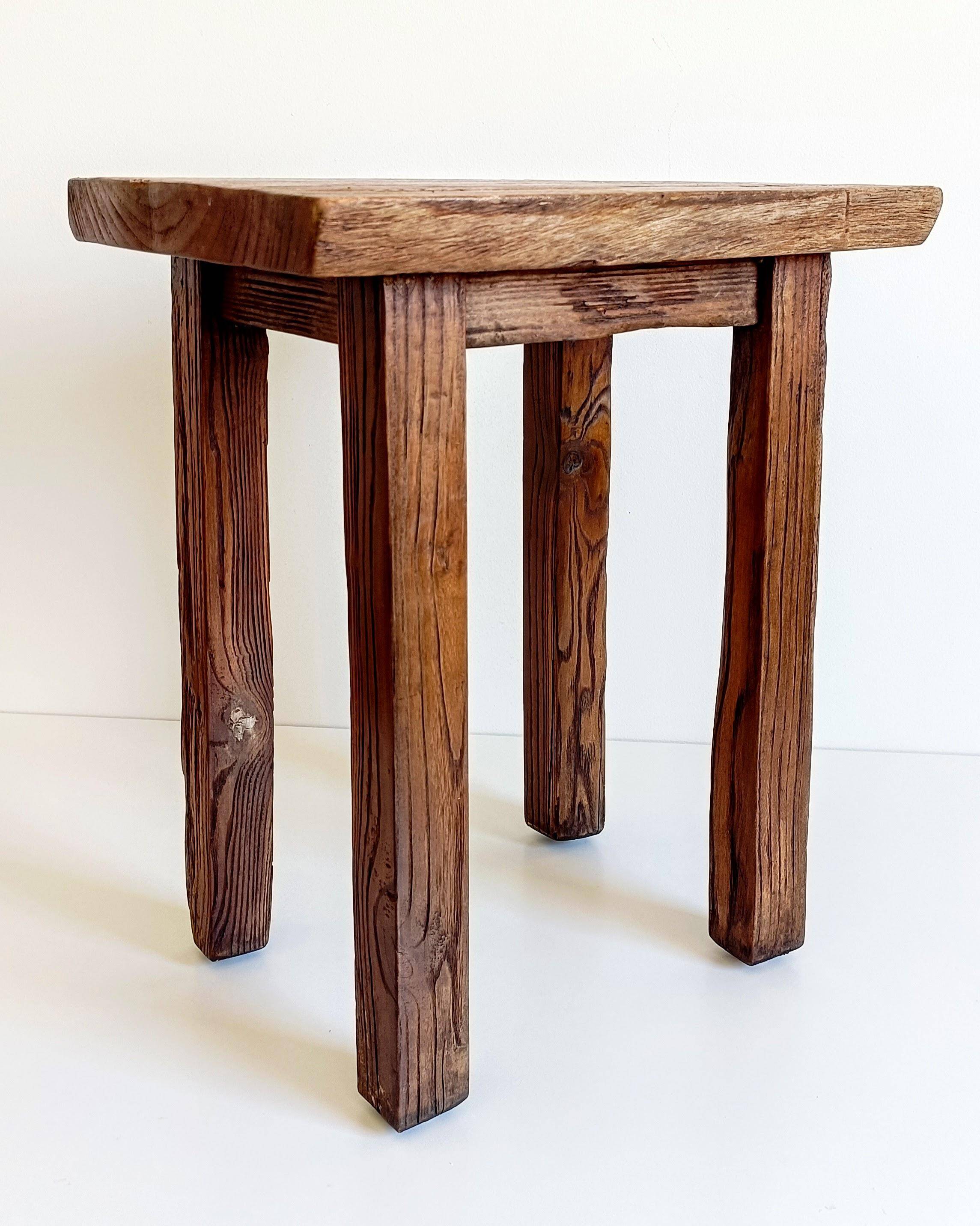 Spanish Baroque Oak Side Table or Stool, Wabi-Sabi Style, 18th C.
