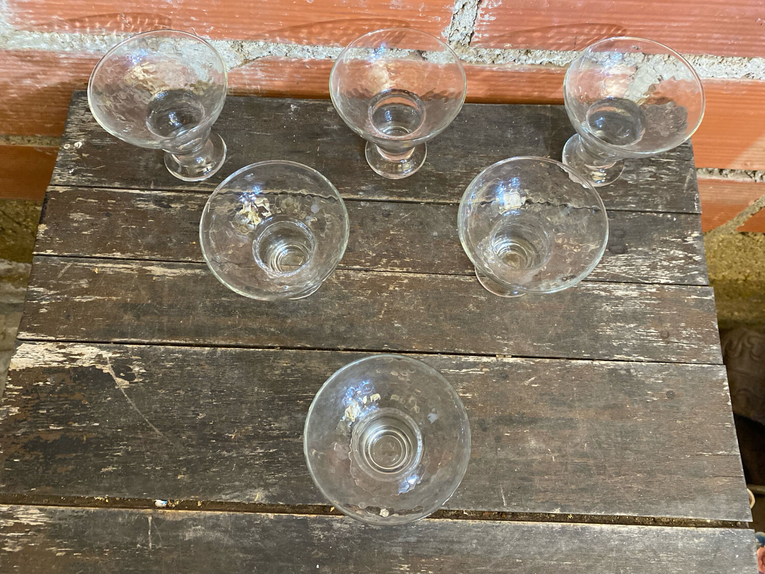 Set of 6 Vintage Glass Ice Cream Bowls Design France #D697