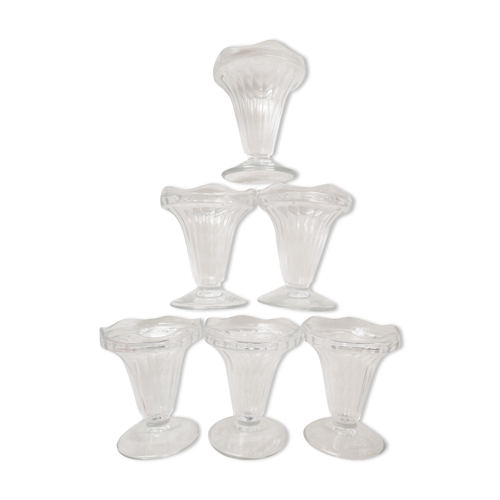 Lot De 6 Coupelles à Glace En Métal Argenté - Vintage - 5x8 Cm