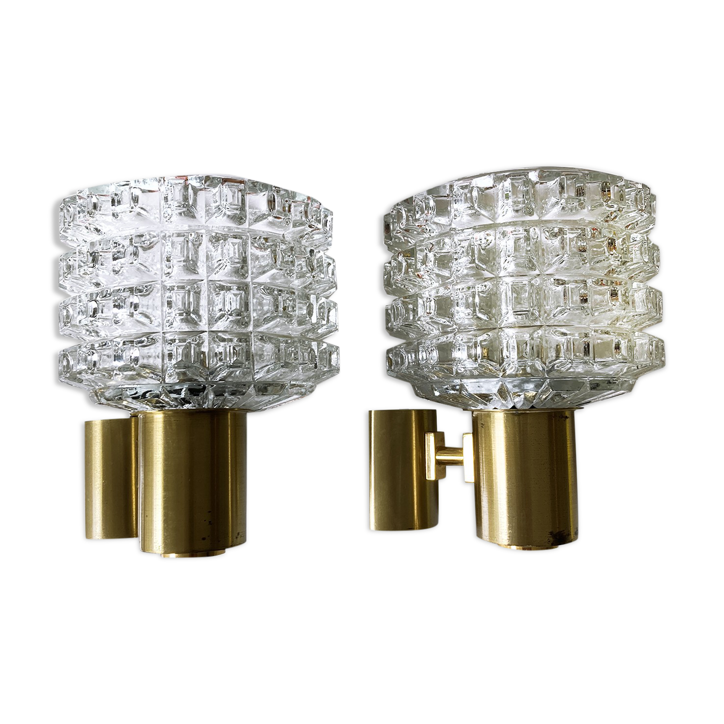 Pair of brass sconces and diamond glass 1960